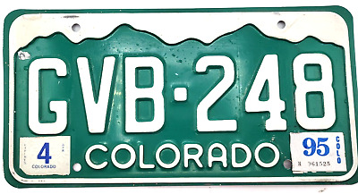 Vintage 1990s Colorado Mountains License Plate Green & White