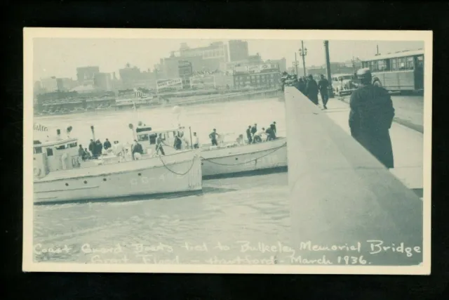 Disaster postcard Flood , Hartford, Connecticut CT 1936 Coast Guard Ships boat