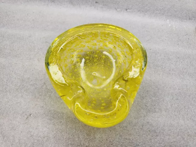 MCM Murano Glass Dish Ashtray in Sunshine Billacante Yellow  Gold Leaf