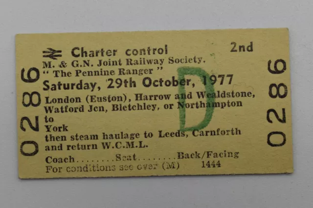 Railway Ticket The Pennine Ranger 1977 London to York Charter Control BRB #0286