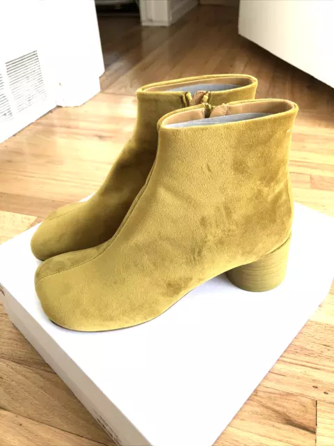 MM6 Maison Margiela Mustard Yellow Green velvet Ankle Boots Size 38 $590