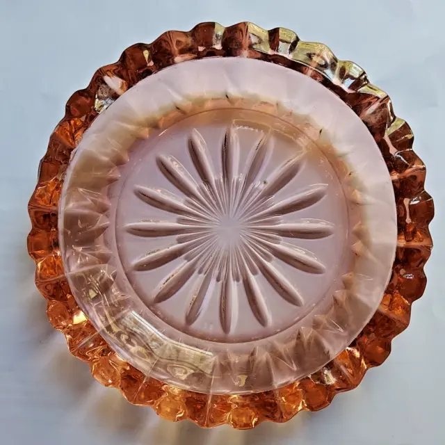 Pink Depression Glass Ashtray / Trinket Dish - Vintage - 6 inches around