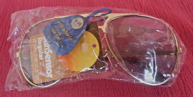 Vintage opti-shield Aviator Style Photochromic Glass Lens Sunglasses ~ New - NR