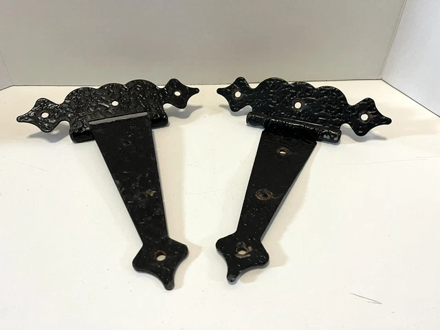 OLD METAL STRAP HINGES LOT of 2 Vtg Door Primitive Farm House Iron Black Rusty