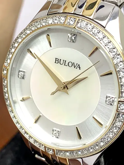 Bulova Women's Watch 98L273 Mother of Pearl Dial Crystal Accent Two Tone Steel