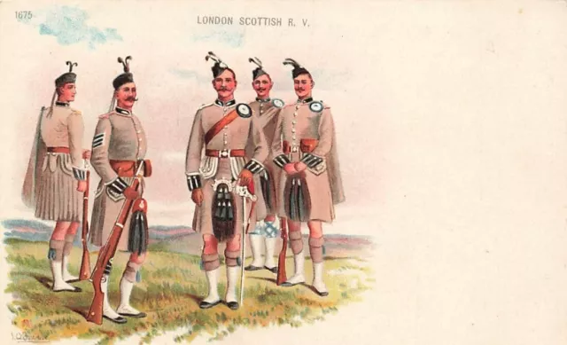 Pre WW1    LONDON SCOTTISH  F. O. Beirne    Military Litho postcard