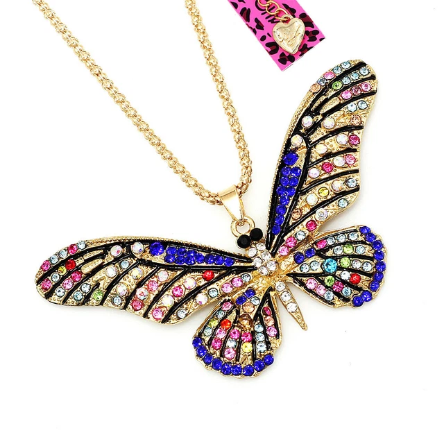 Betsey Johnson Crystal Rhinestone Cute Butterfly Pendant Chain Women's Necklace