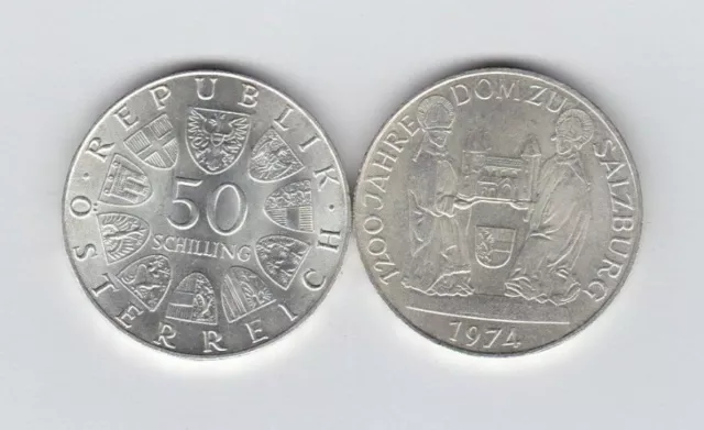 Austria 1974 Salzburg Silver 50 Schillings Coin In Near Mint Condition