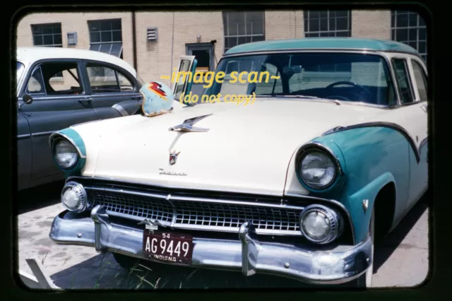 Indiana Ford Fairlane Car w/ USAF Aircraft Helmet in 1954, Kodachrome Slide b3c