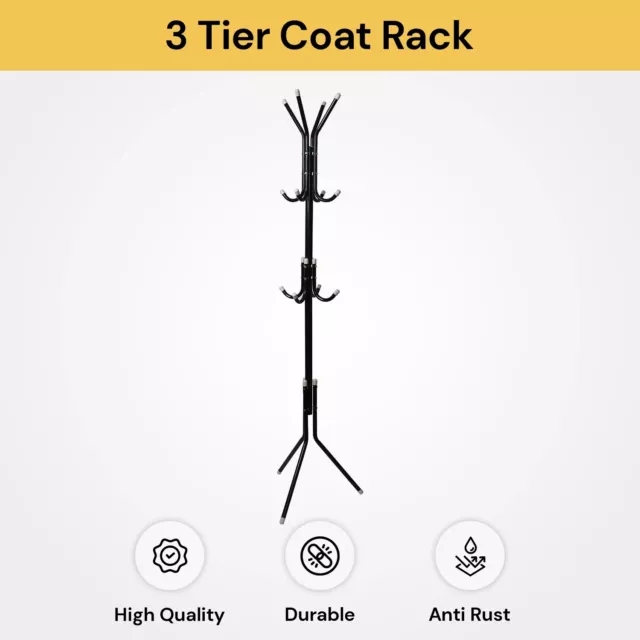 12 Hook 3-Tier Hat Coat Clothes Rack Umbrella Stand Tree Style Steel Hanger New 2