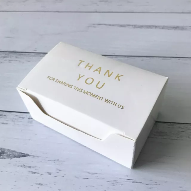 250 Thank You Gold Foil Rectangle Wedding Party Baptism White Favor Box Gift Box