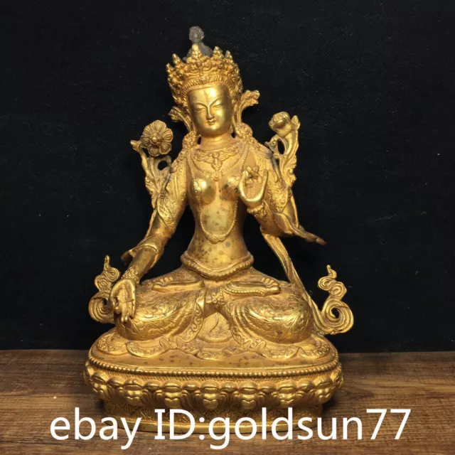 8.4“Old Antique Chinese Tibetan Buddhism bronze gilt White Tara Buddha Statue