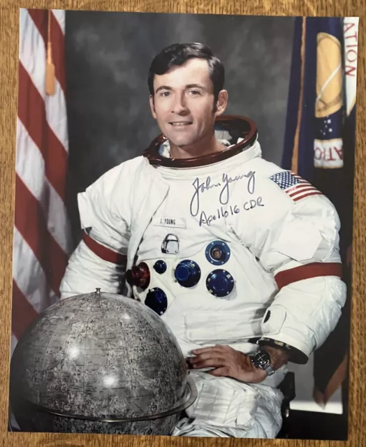 John Young Apollo 16 Signed 8 x 10 White Spacesuit Photo *AFTAL & UACC RD COA*