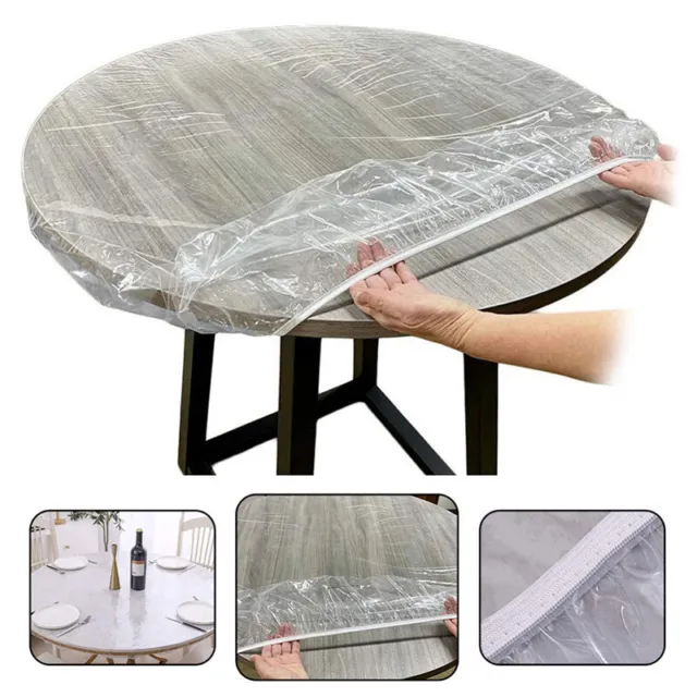 Fitted Round PVC Tablecloth Clear Elastic Edged Waterproof Table Cover Cloth