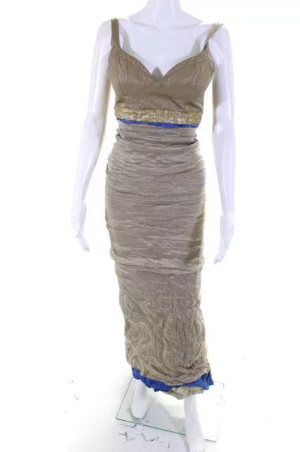 Nicole Miller Collection Womens Metallic Jacquard Taffeta Midi Dress Beige Sz 2