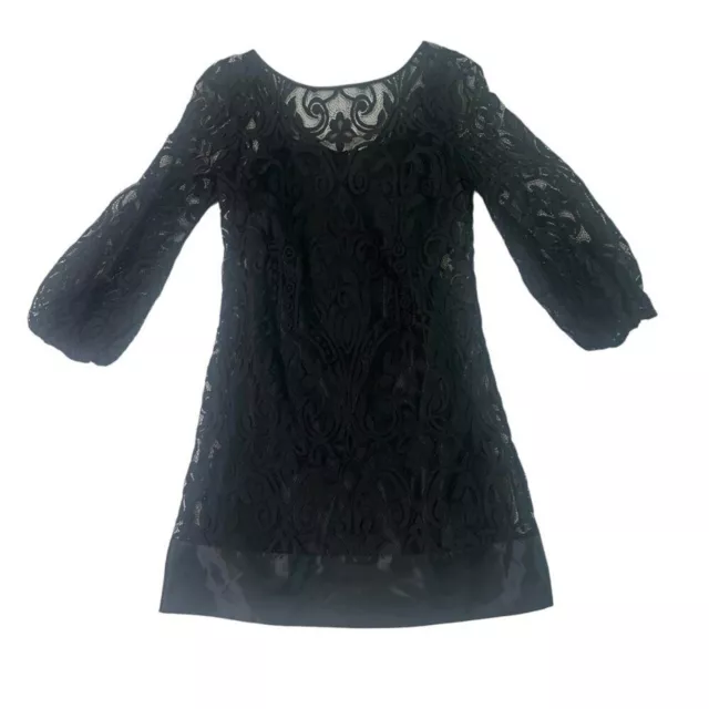 Laundry By Shelli Segal Black Lace Shift Dress Balloon Sleeves Size 2 NWOT