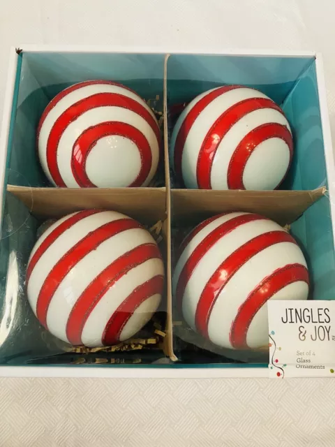 Christmas Holiday Red White Candy Cane Peppermint Glass Striped Ornaments