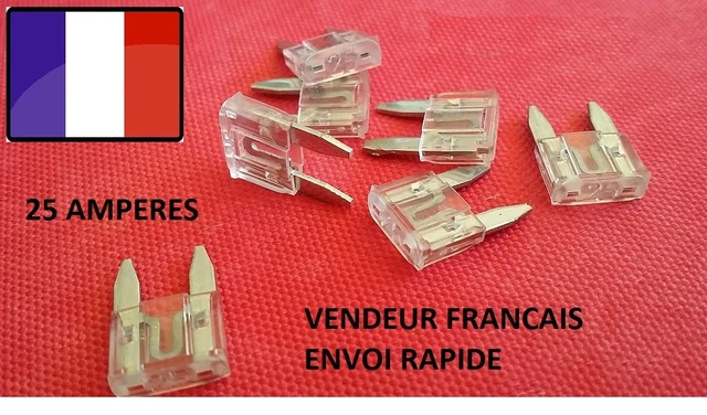 Lot de 5 mini fusibles 25 Amp 25 A auto moto scooter automobile voiture 16x11mm