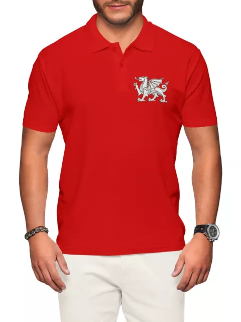 Wales Polo Shirt Men Dragon Rugby Welsh Badge Nations Cup Man