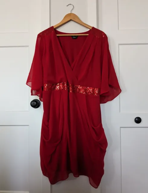 City Chic Sequin Wrap Dress Size 16 S Cherry