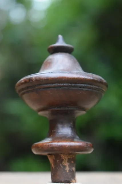 Victorian Turned Mahogany Finial 2.5" / Old Antique Wooden Finial / Vintage 2