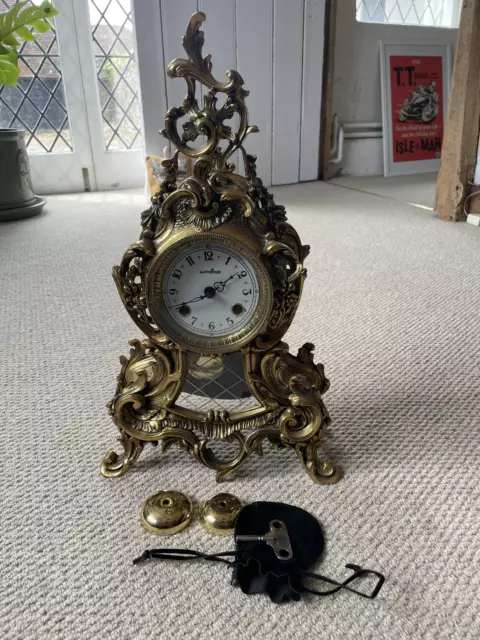 Mappin & Webb Brass Mantel Clock Antique Style - Franz Hermle movement