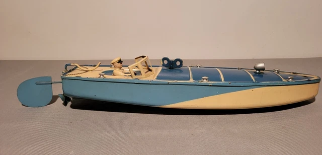 Jouet Ancien Bateau En Tôle Mécanique – Années 50, Fonctionnement à Manivelle