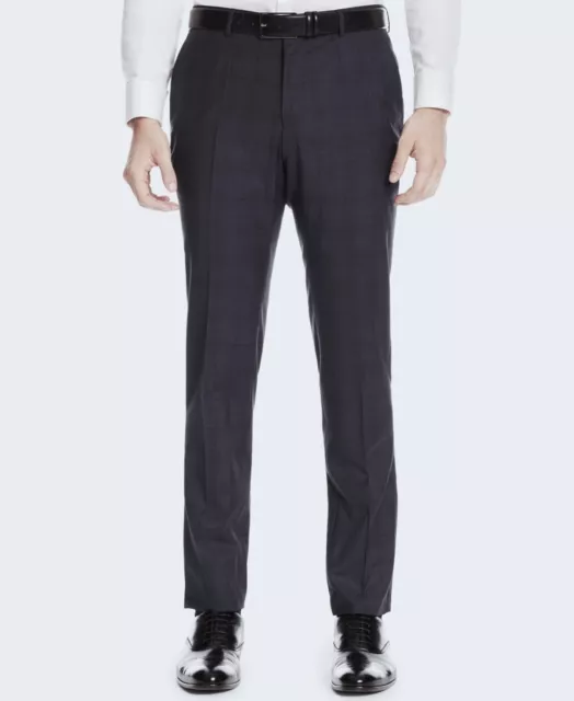 $225 NWT Hugo Boss Mens Genesis Blue Plaid Tapered Fit Wool Dress Pants 30R