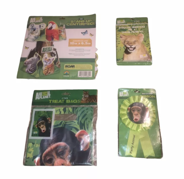 Paquete de fiesta de cumpleaños de Animal Planet, bolsas de regalo, invitaciones, centro de pieza y cinta