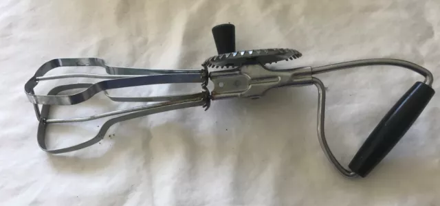Vintage EKCO Best Egg Beater Hand Held Crank Mixer Stainless Steal Black Handle