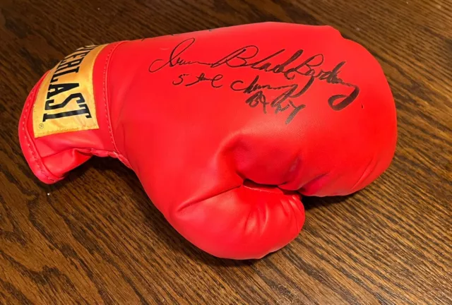 Iran Barkley Signed Inscribed Everlast Red Boxing Glove w/Blade (Left-Hand)