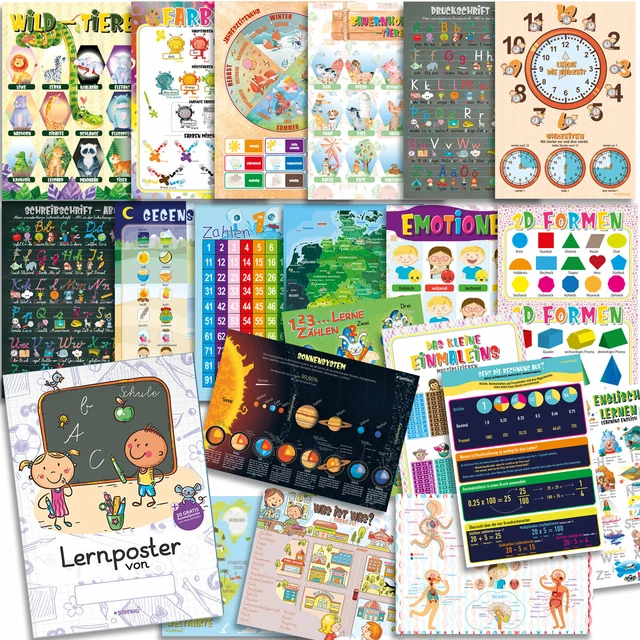 LERNPOSTERMAPPE 20 STÜCK Lernposter A3 im Set für Kinder Vorschule