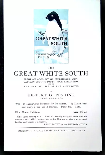 The Great White South by Herbert G. Ponting Book Prospectus Undated