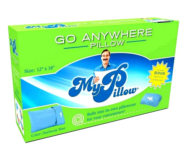 My Pillow Go Anywhere Pillow 12 x 18 Includes Roll & Go Pillowcase Daybreak Blue