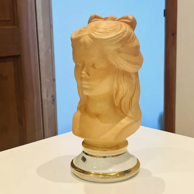 Statuetta ragazza porcellana spagnola Sango busto con biscotto vetro terracotta