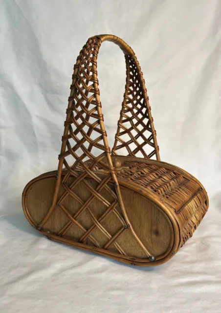 Unusual Vintage Sewing Basket or purse bag Woven Handles 1940’s?