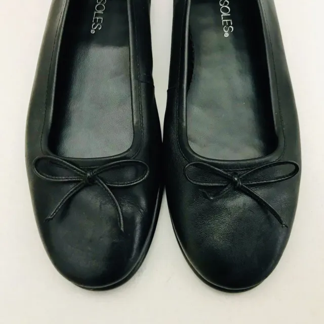 Aerosoles Black Leather Ballet Flats Shoes w/ Bow Women's Size 8M