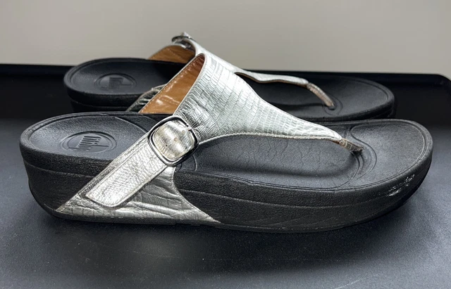 Fitflop Lulu Black Comfort Toning Slip On Thong Wedge Sandals Women's Size 10 2