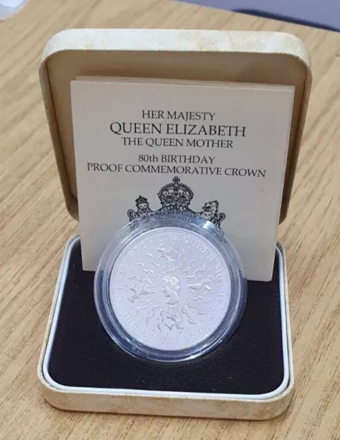 1980 Royal Mint UK Queen Mother 80th Birthday Silver Proof Crown COA