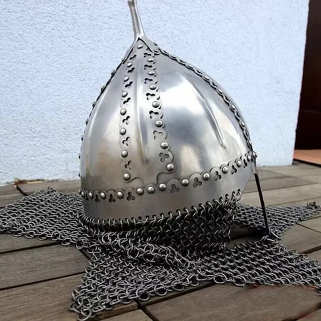 Hand Forged Steel Medieval Norman Viking Knight Helmet With Chainmail Replica.
