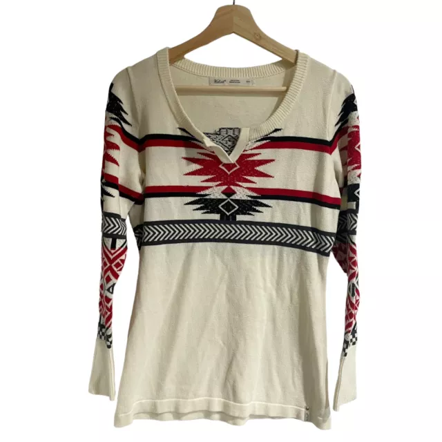 WOOLRICH Women Medium Avalanche Split Neck Tunic Sweater ivory multi Native