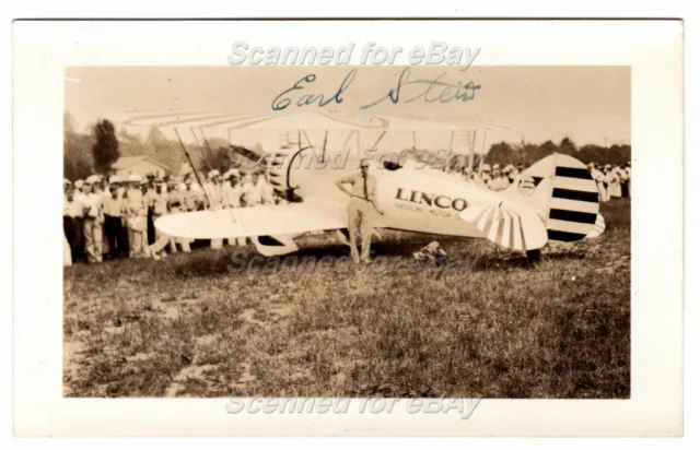 1936 Earl Stein Signed Airplane Pilot New Philadelphia Ohio Photo 3327