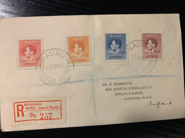 Nauru To Uk W/ 4 Stamps On Registered Cover 1937