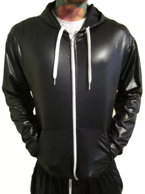 Sale - Mens Wet Look Sports Fitness Hoodie Hoody Tracksuit Zip Jacket S M L Xl