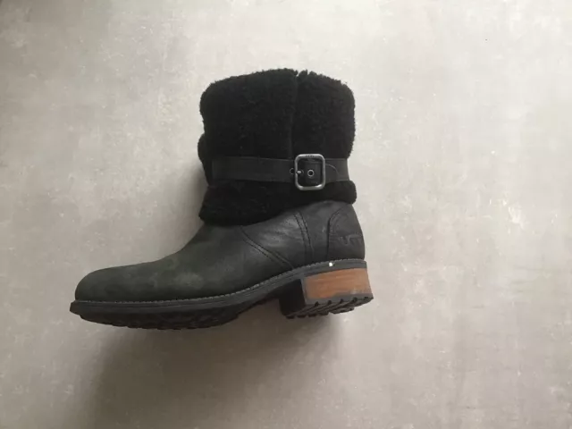 Uggs Black Suede Sherpa Fleece Wood Heel Short Boots Size UK 5.5