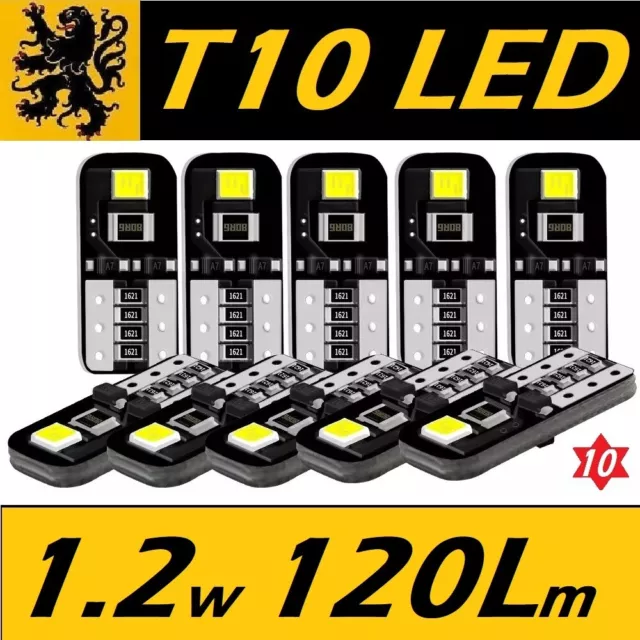 10x T10 W5W LED 2 SMD 2835 120Lm 6000k ✨ 12V 1.2W Compacts ISO Flip Anti erreur