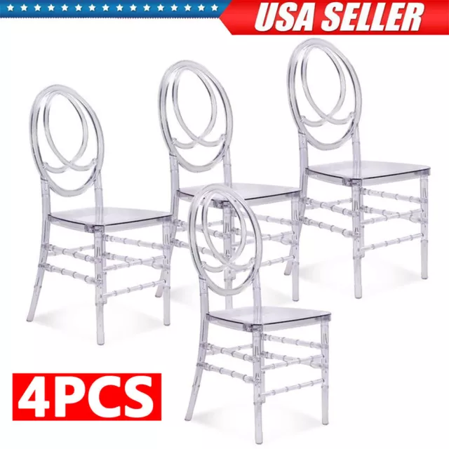 Set of 4 Modern Acrylic Ghost Dining Transparent Crystal Table Side Party Chairs