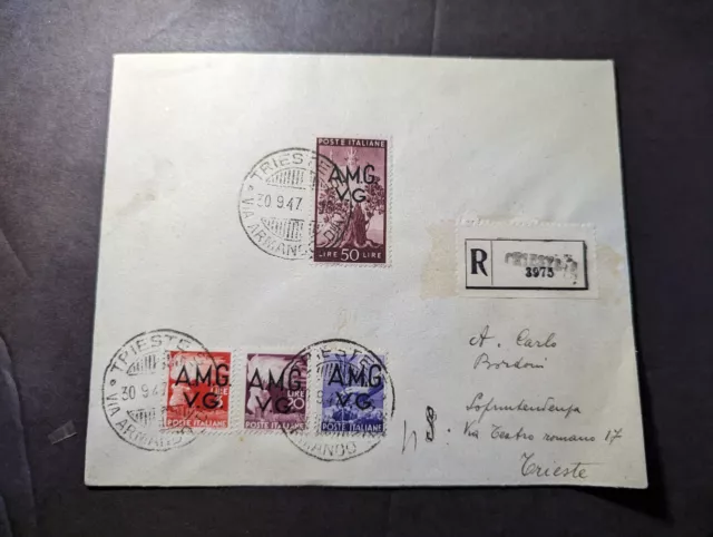 1947 Registered Italy AMG VG Overprint Cover Trieste Local Use