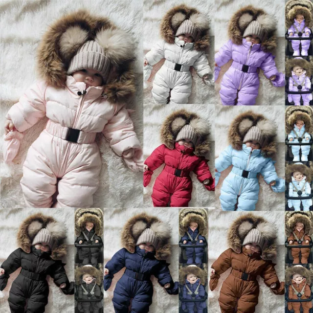 Toddler Baby Boys Girl Romper Hooded Jacket Jumpsuit Coat Outfit Winter Snowsuit