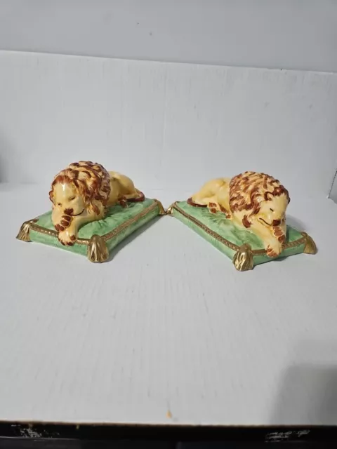 Vtg Chelsea House Lion Bookends Italy Hand Painted